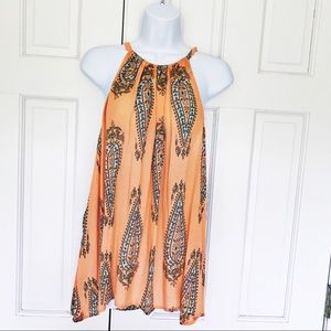 Lucky Brand peach print tank keyhole back